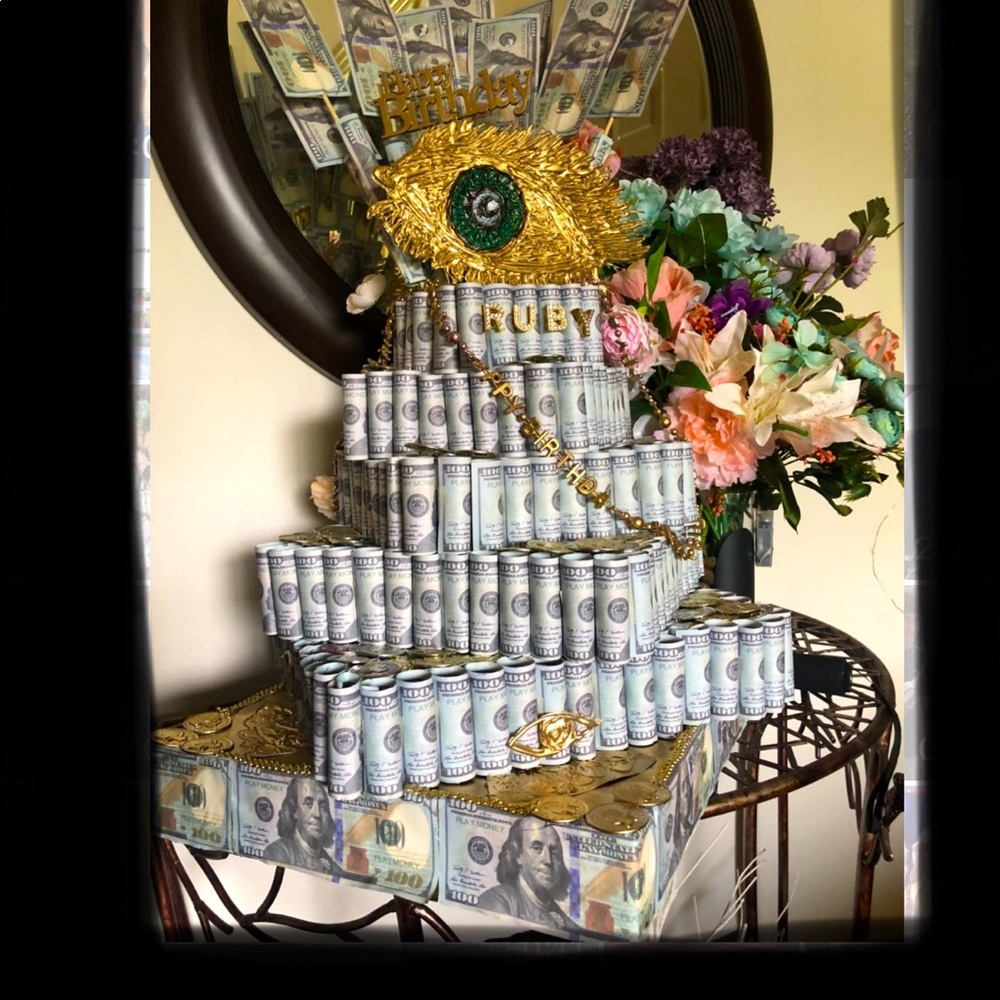 Unique Customized 100$ bill Birthday cake with silicone eye design size 15”/30”